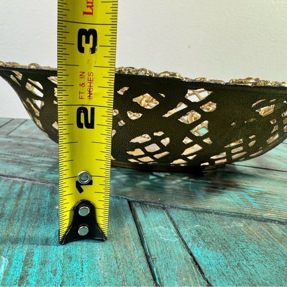 Vintage Large Brass Filigree Ornate Lattice Detail Oval Bowl Basket Metal Basket - Picture 10 of 12